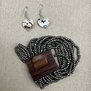 Jewelry Bundle Wood & Bead Bracelet & Shell Earrings